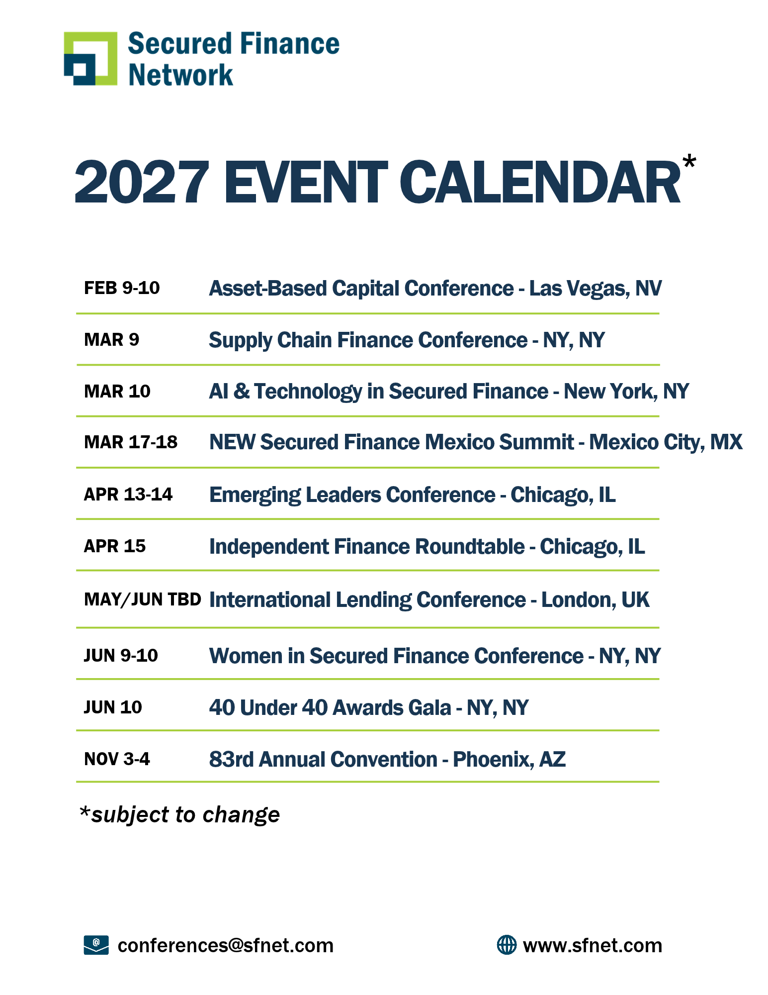 Event Calendar 2027